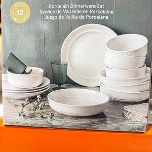 New  over&back Rimmed 12-piece Glossy Porcelain Dinnerware Set